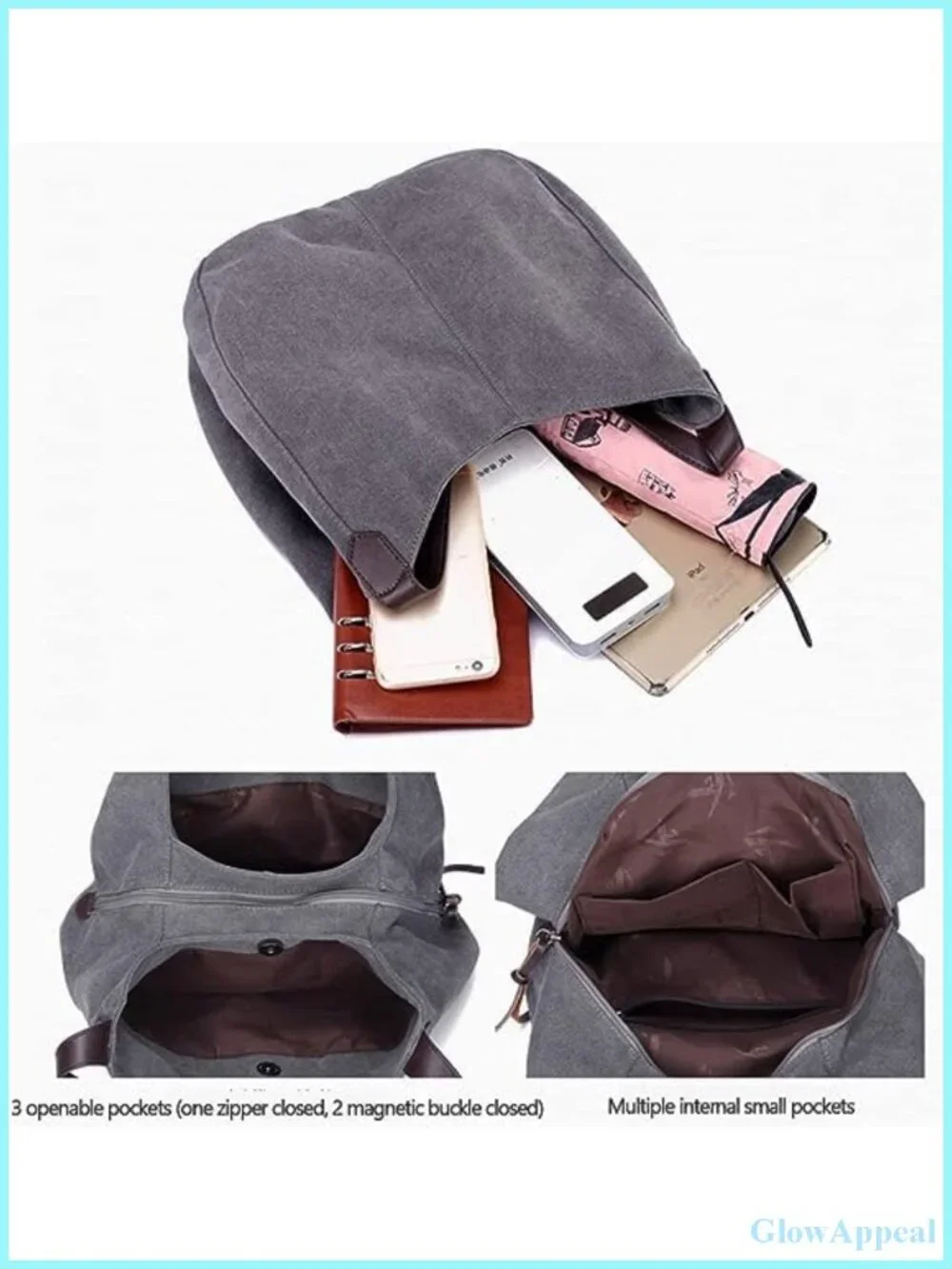 Women's Canvas Hobo Purse Multi Pocket Handbags Shoulder Bags Totes